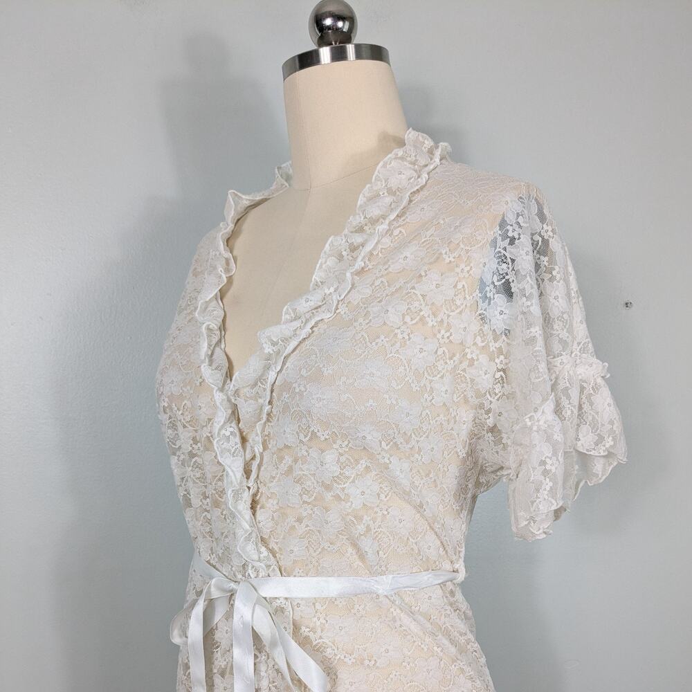 Lace Ruffle Robe Top M Cream Ivory Wrap Boho Fairy Hippie Y2K Floral Short